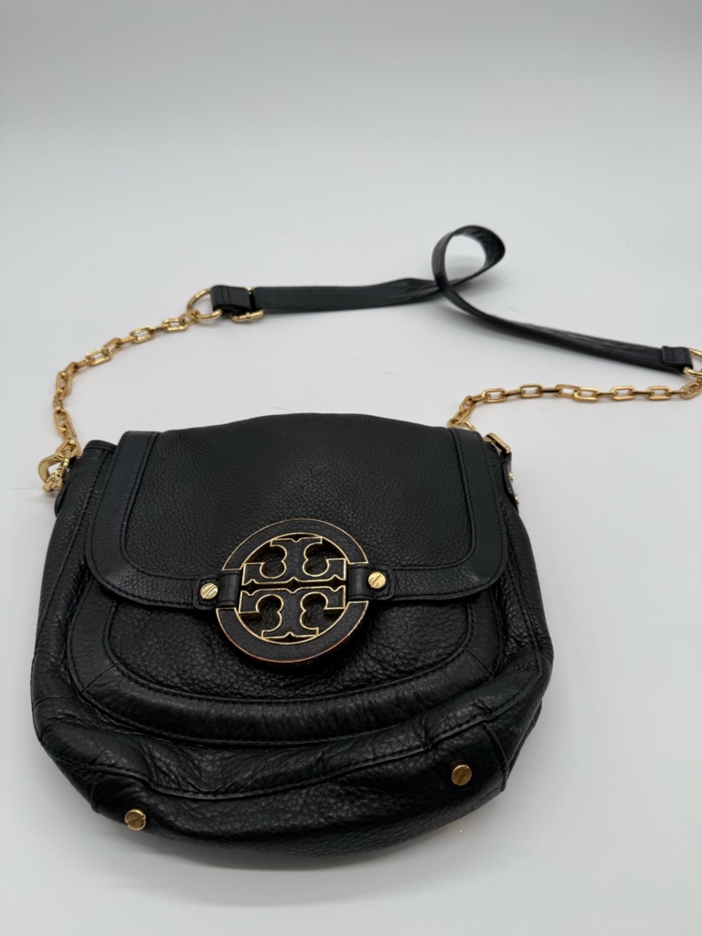 Tory Burch Black Leather Chain-Accent Crossbody Bag